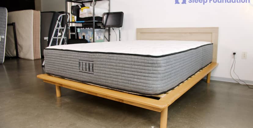 A picture of the Plank Firm Luxe Mattress in Sleep Foundation's test lab.