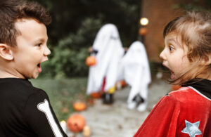 Scared little kids at Halloween