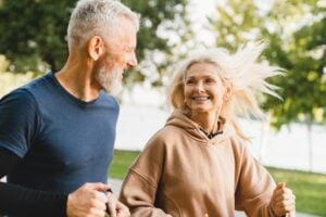 middle age couple running