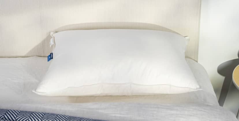 A picture of the Brooklinen Down Pillow in Sleep Foundation's test lab.