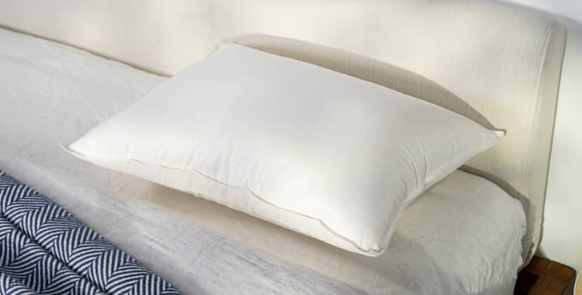 A picture of the Brooklinen Down Pillow in Sleep Foundation's test lab.