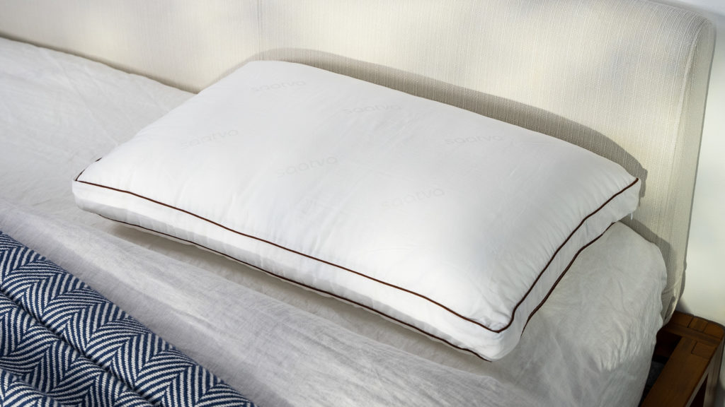 A picture of the Saatva Latex Pillow in Sleep Foundation's test lab.