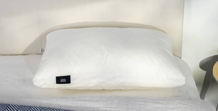 A picture of the Silk & Snow Pillow in Sleep Foundation's test lab.